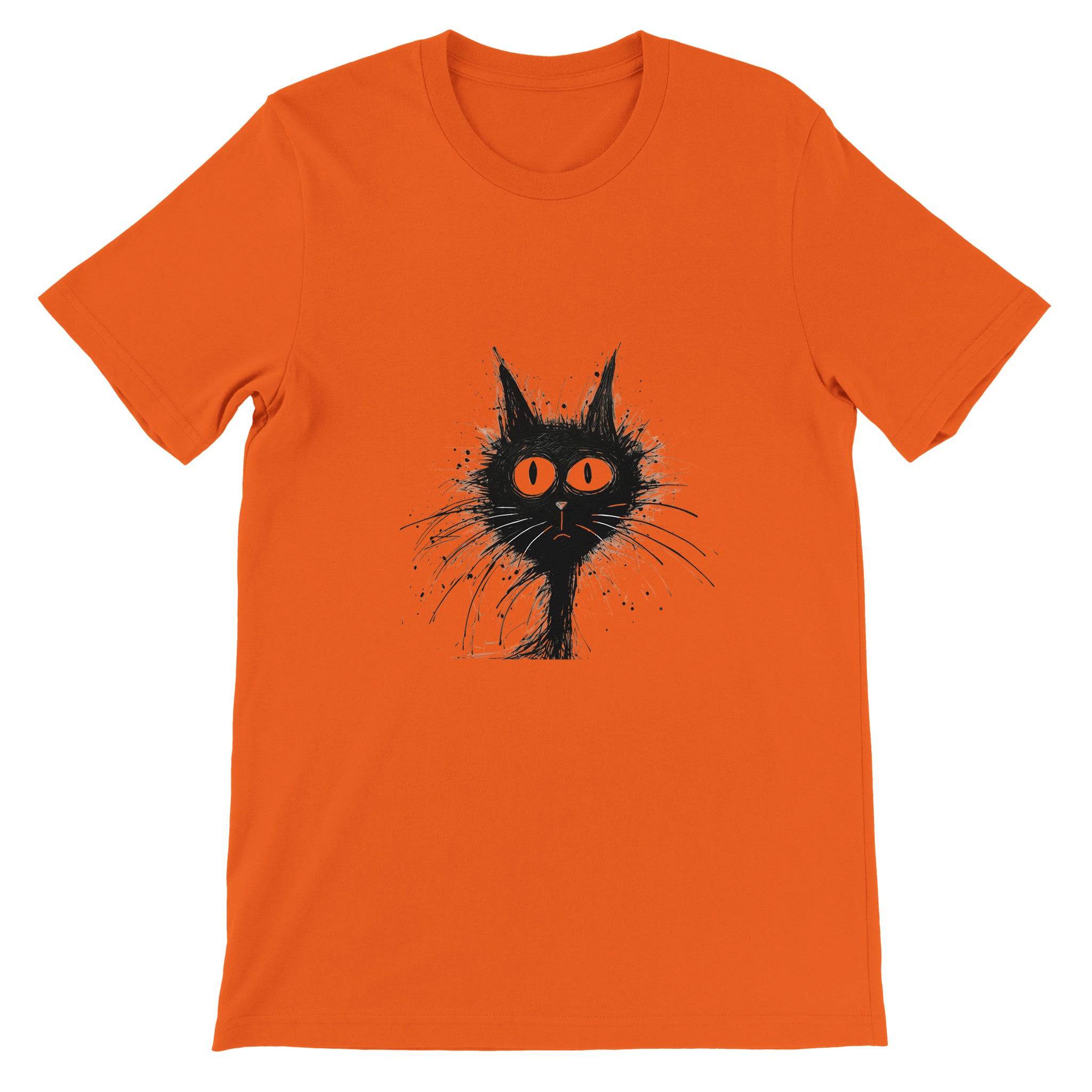 Budget Unisex Crewneck T-shirt/Funny-Hairy-Black-Cat-Face - Enet Images