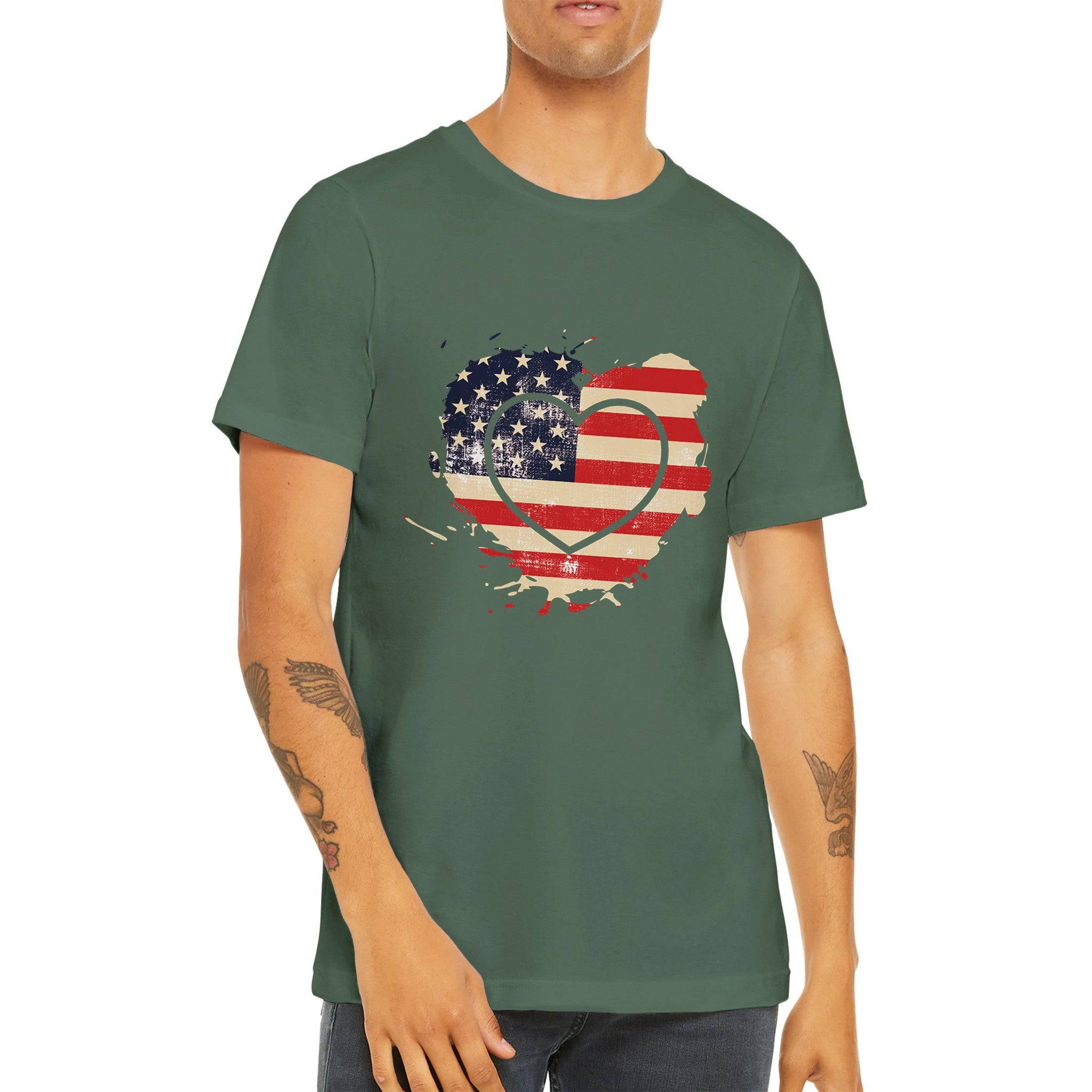 budget Unisex Crewneck T-shirt/American-Vintage-Flag-Heart - Enet Images