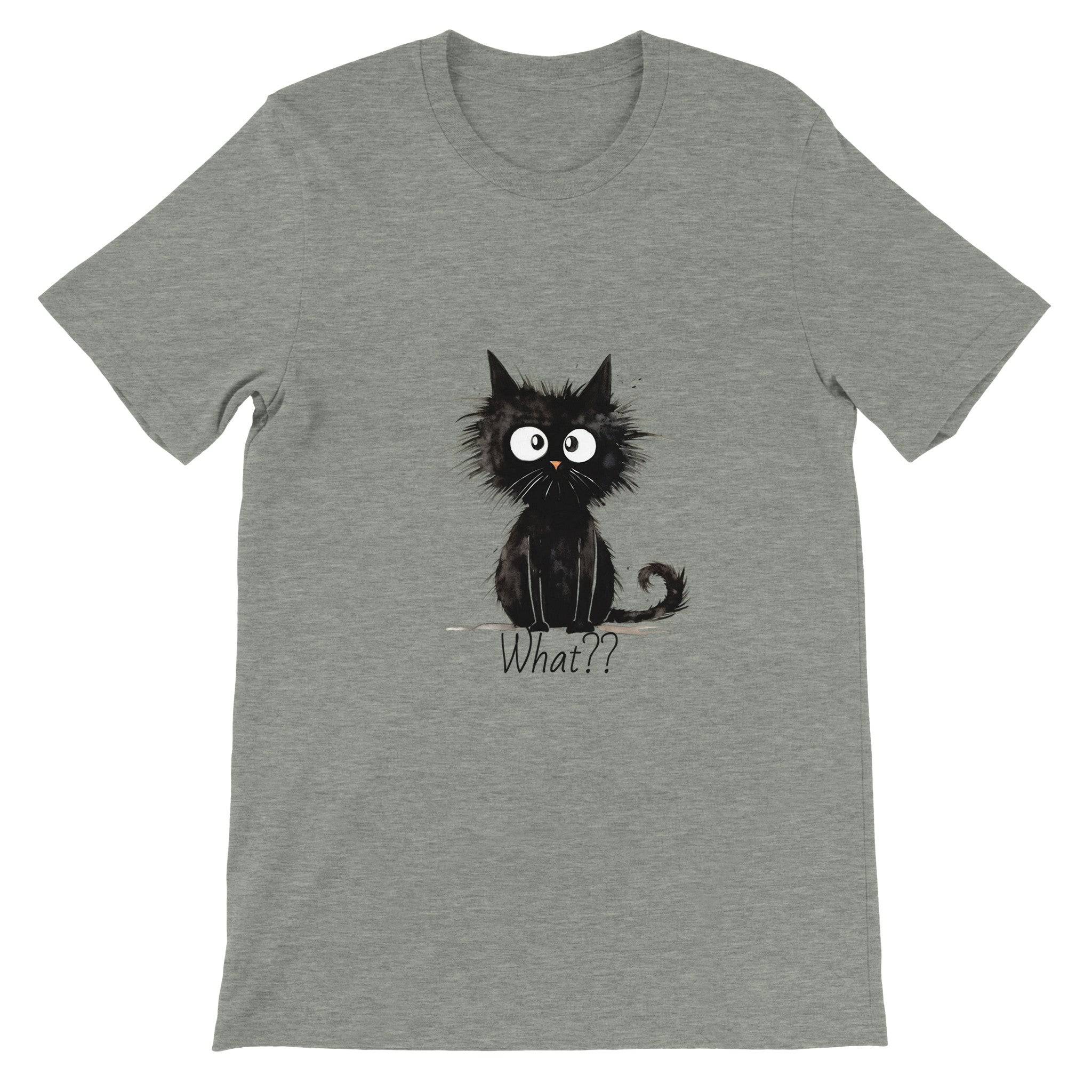 Budget Unisex Crewneck T-shirt/Funny-Hairy-Black-Cat-What - Enet Images
