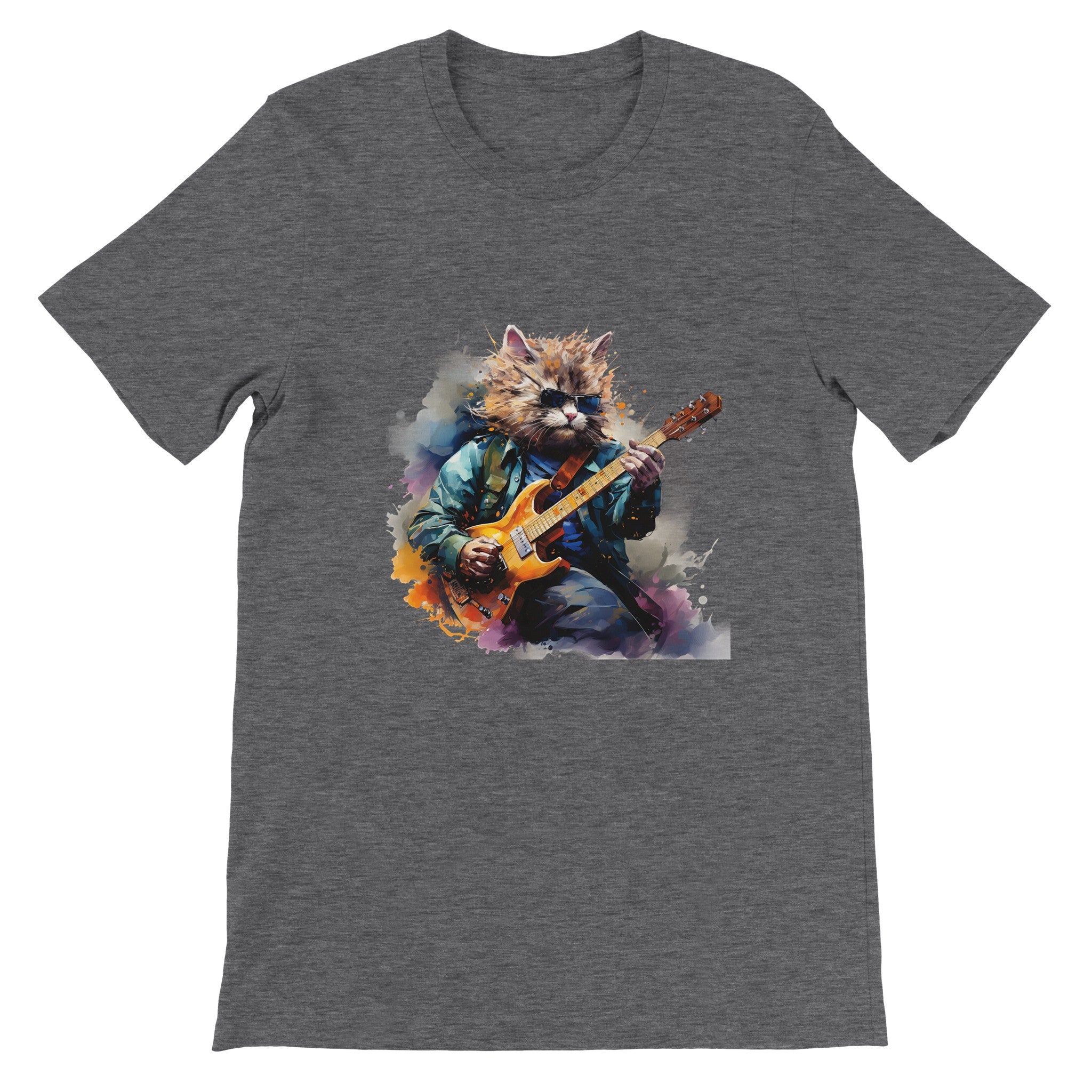 Budget Unisex Crewneck T-shirt/Cat-Playing-Electric-Guitar - Enet Images