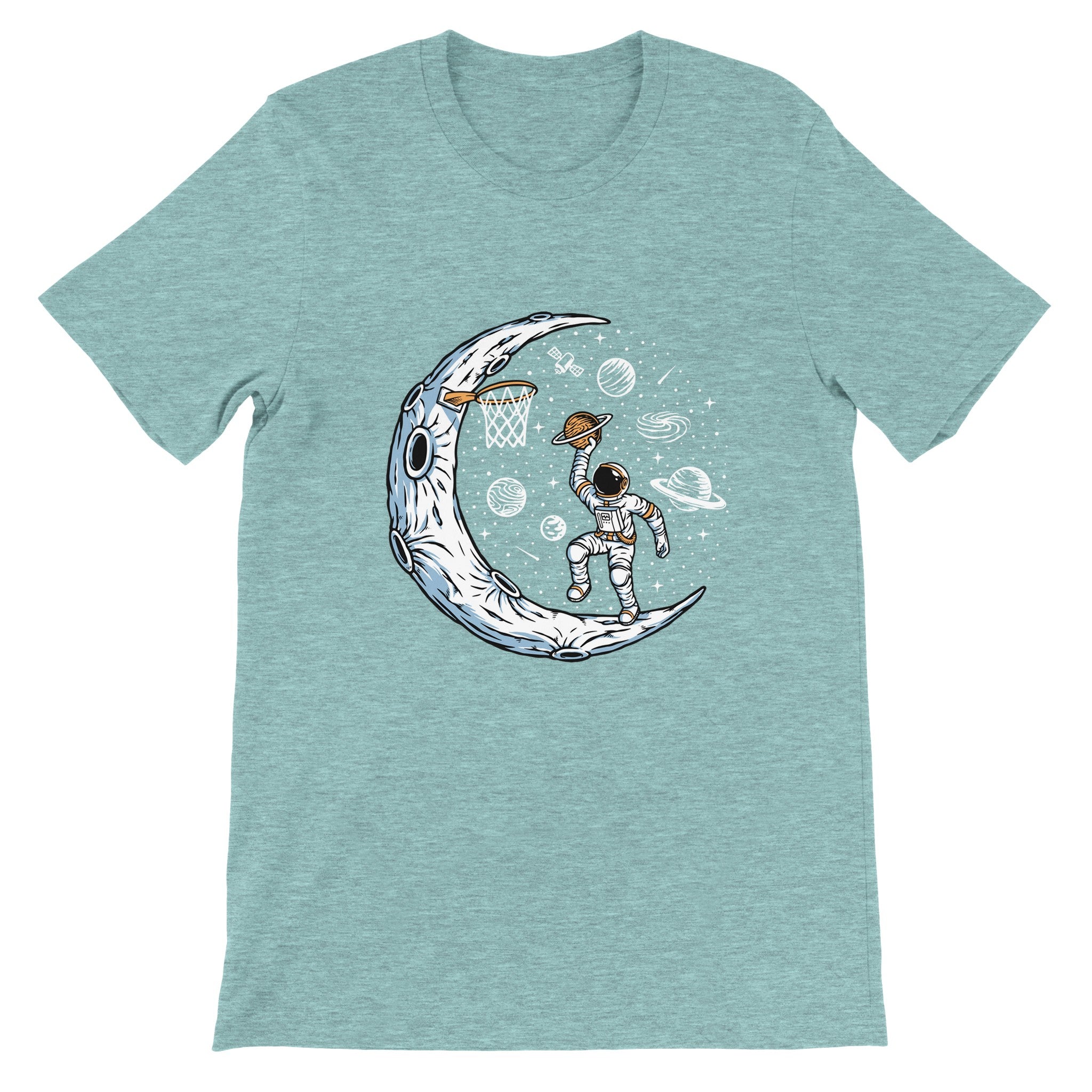 Budget Unisex Crewneck T-shirt/Astronaut-Playing-Basketball - Enet Images