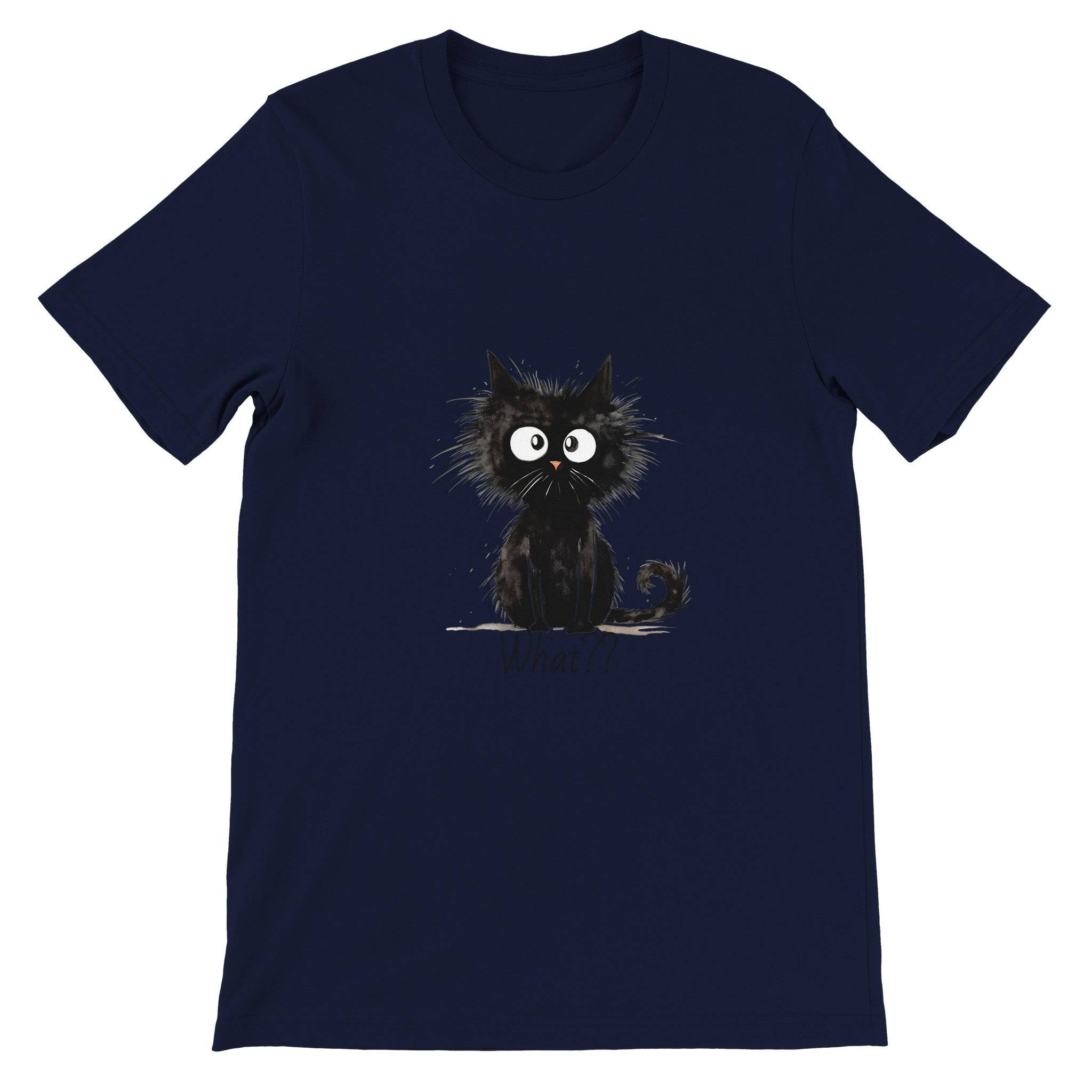 Budget Unisex Crewneck T-shirt/Funny-Hairy-Black-Cat-What - Enet Images