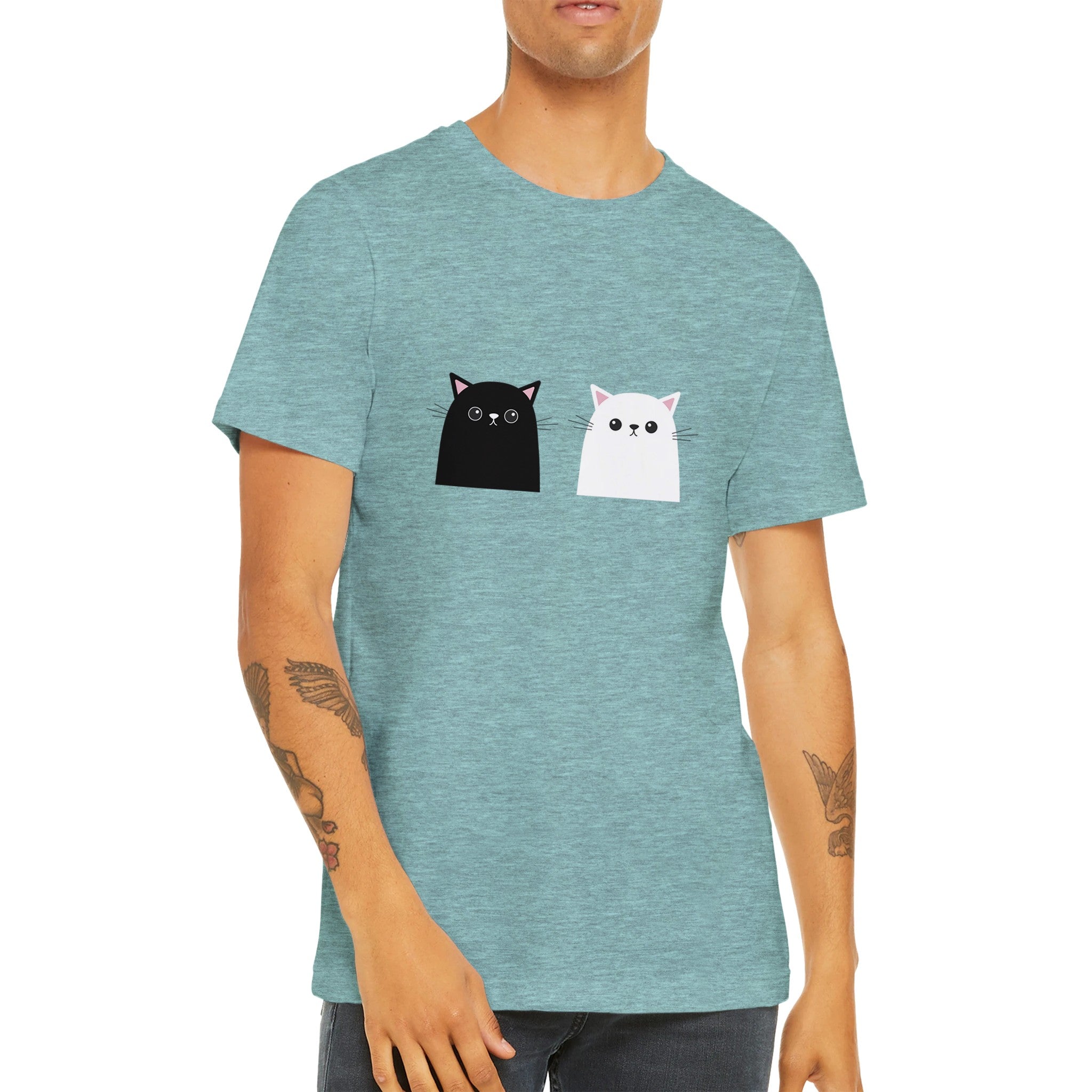 Budget Unisex Crewneck T-shirt/Black-&-White-Cat - Enet Images