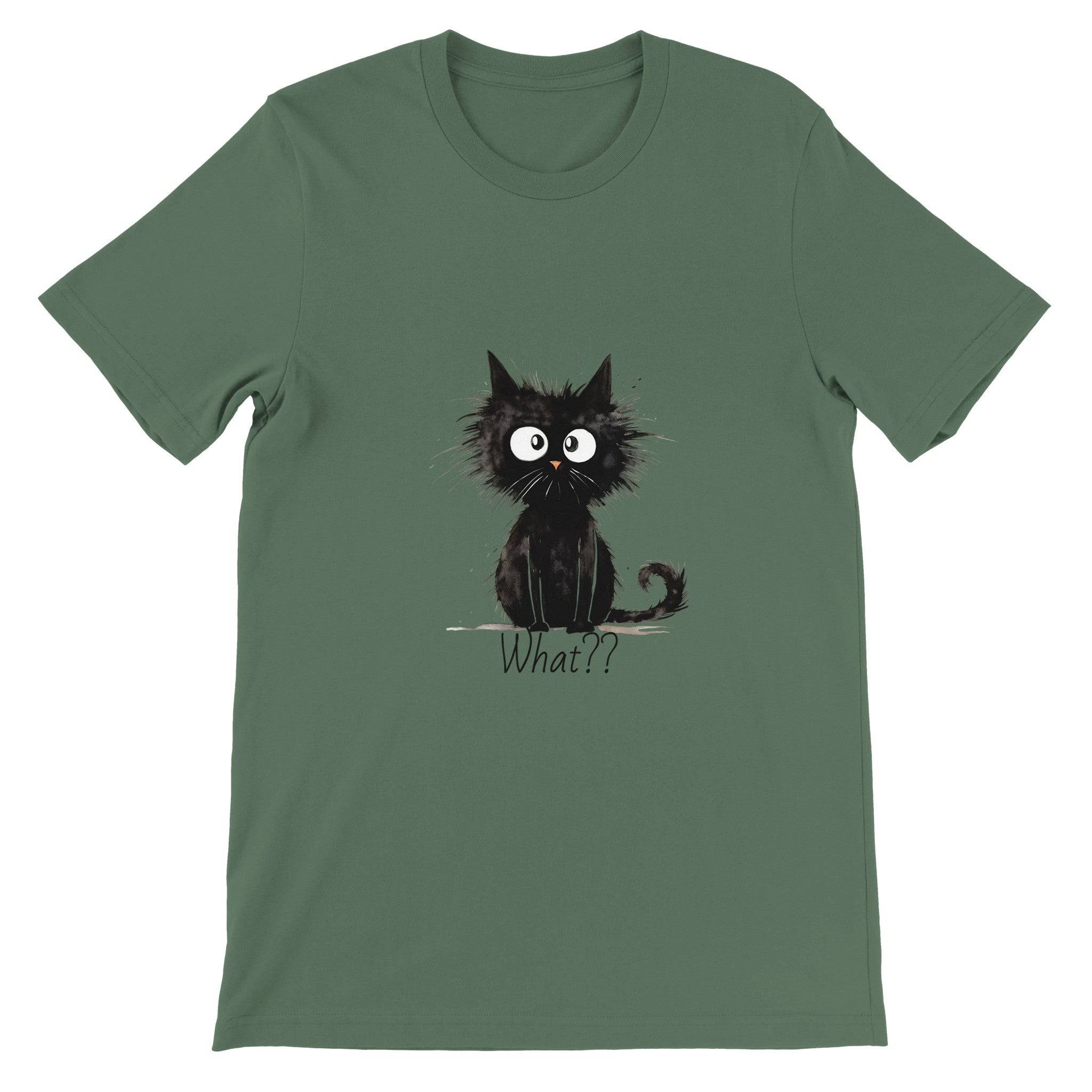 Budget Unisex Crewneck T-shirt/Funny-Hairy-Black-Cat-What - Enet Images