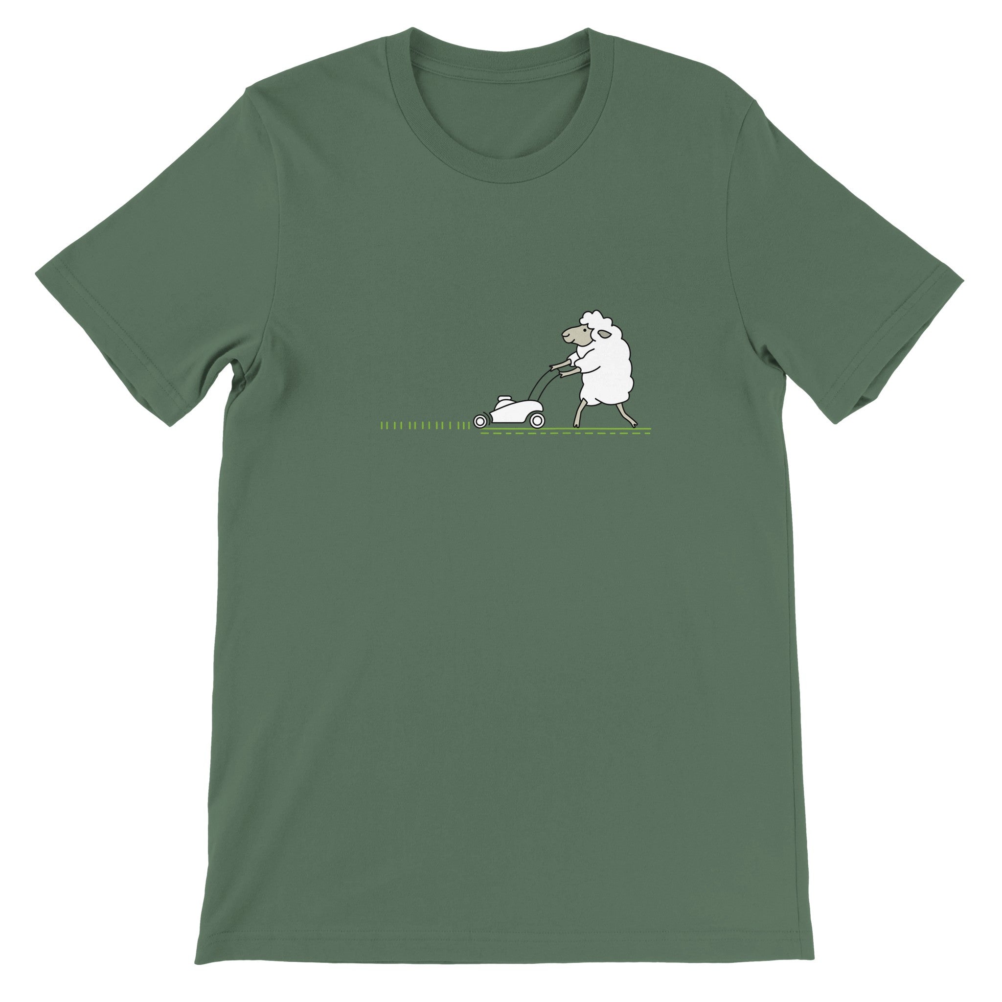 Budget Unisex Crewneck T-shirt/Sheep-Cutting-The-Lawn - Enet Images