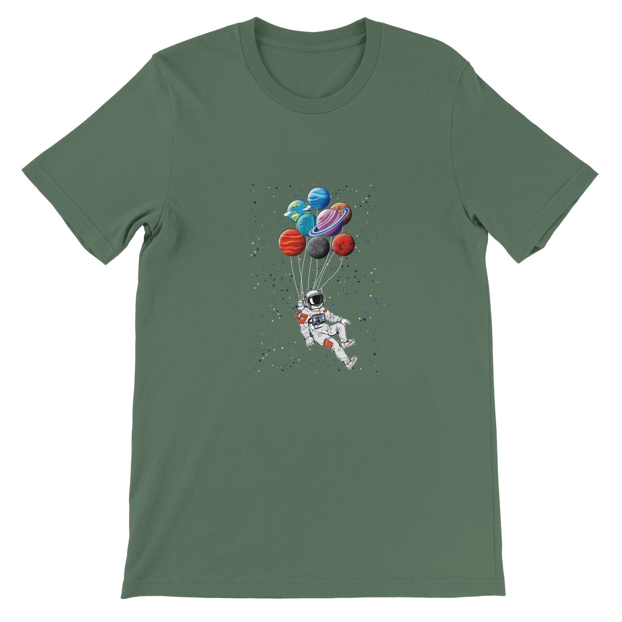 Budget Unisex Crewneck T-shirt/Astronaut-Ballons-Space - Enet Images
