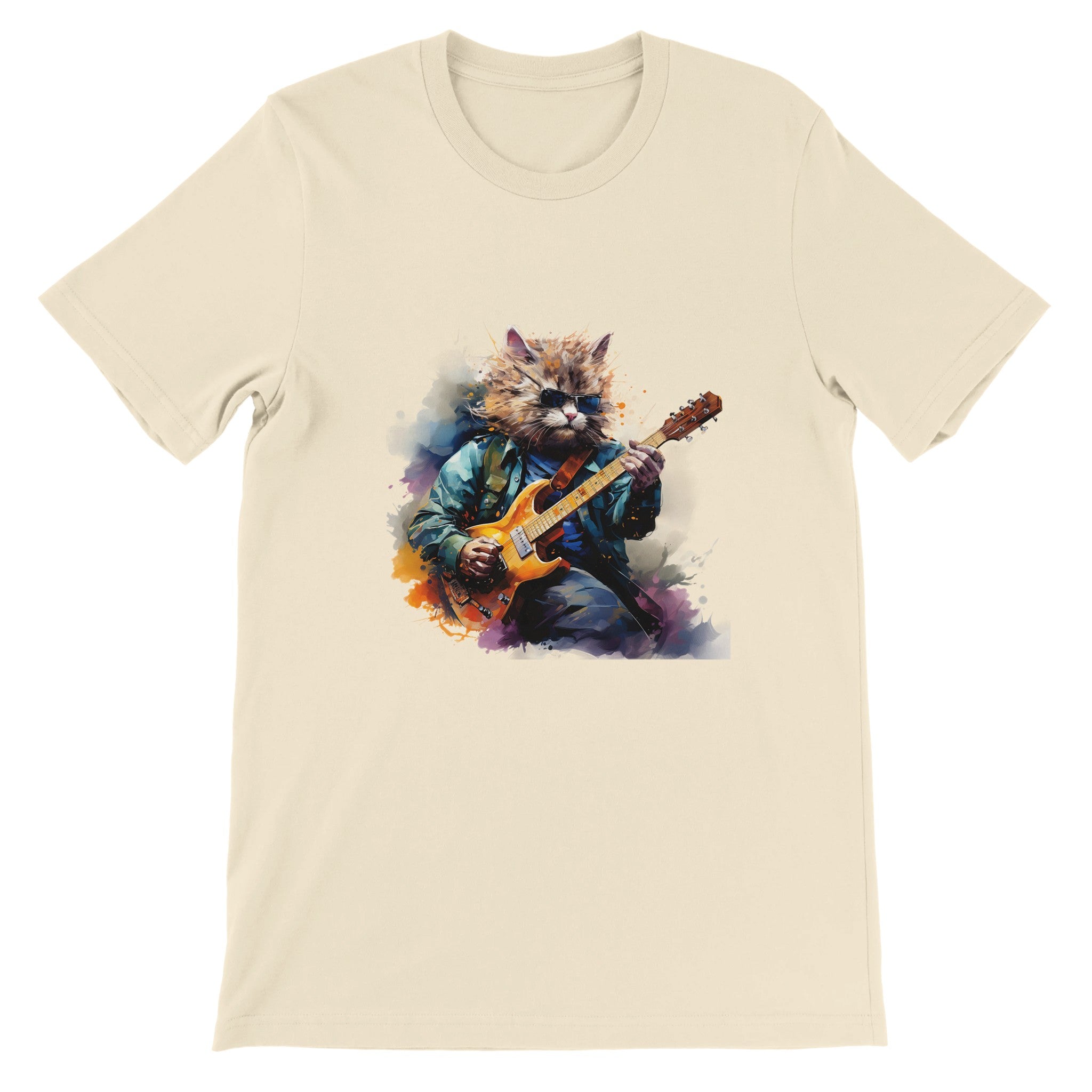 Budget Unisex Crewneck T-shirt/Cat-Playing-Electric-Guitar - Enet Images