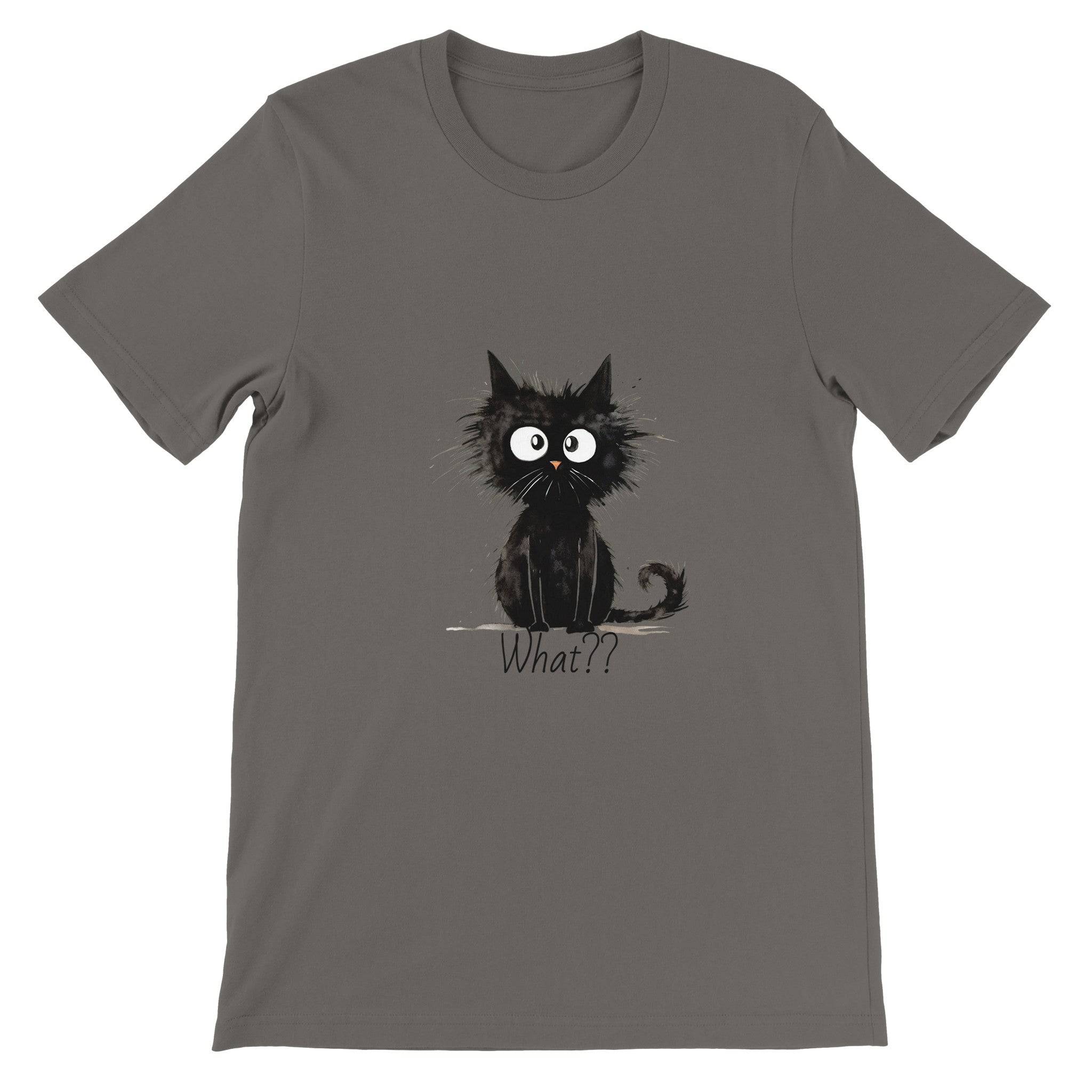 Budget Unisex Crewneck T-shirt/Funny-Hairy-Black-Cat-What - Enet Images
