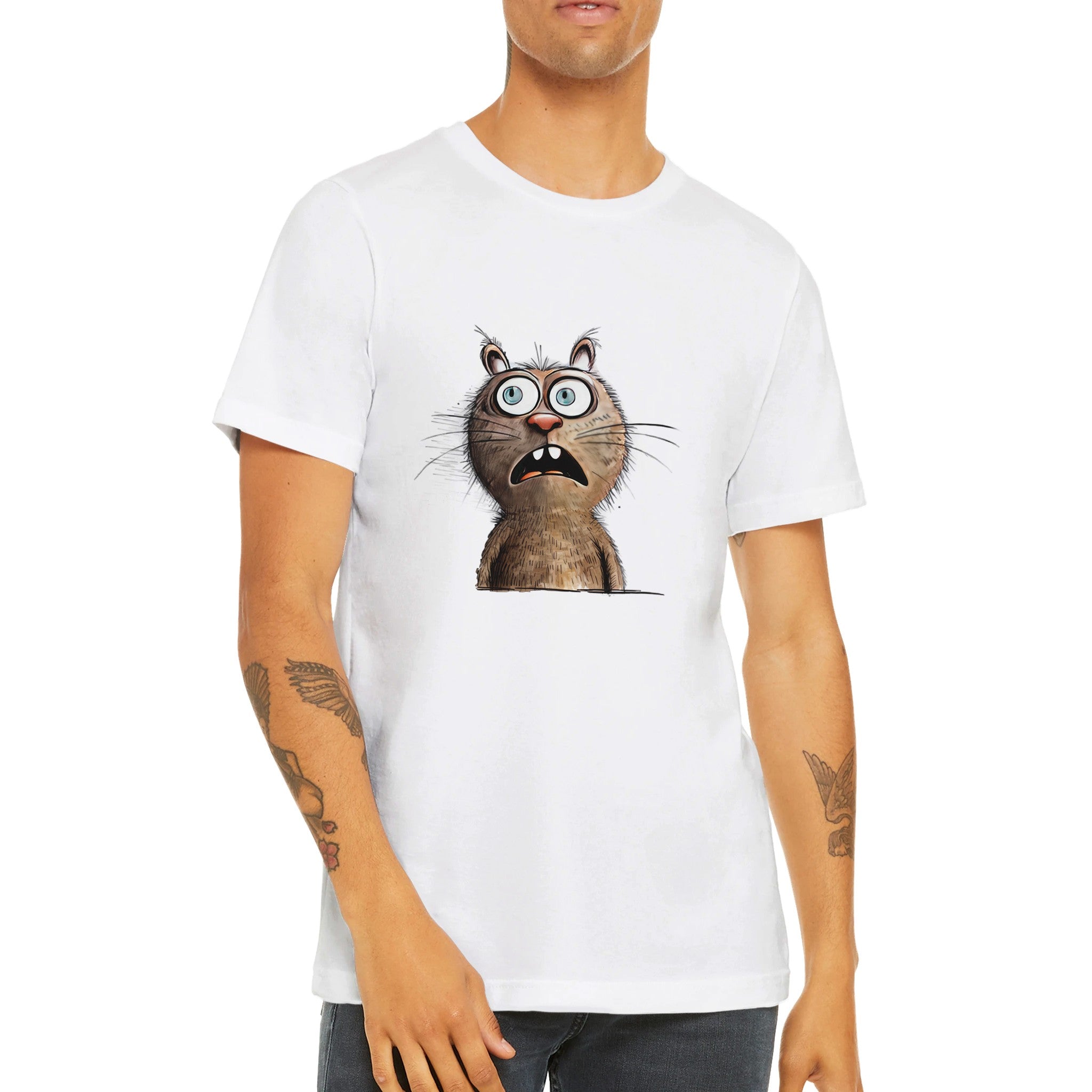 Budget Unisex Crewneck T-shirt/Funny-Cat-Face - Enet Images