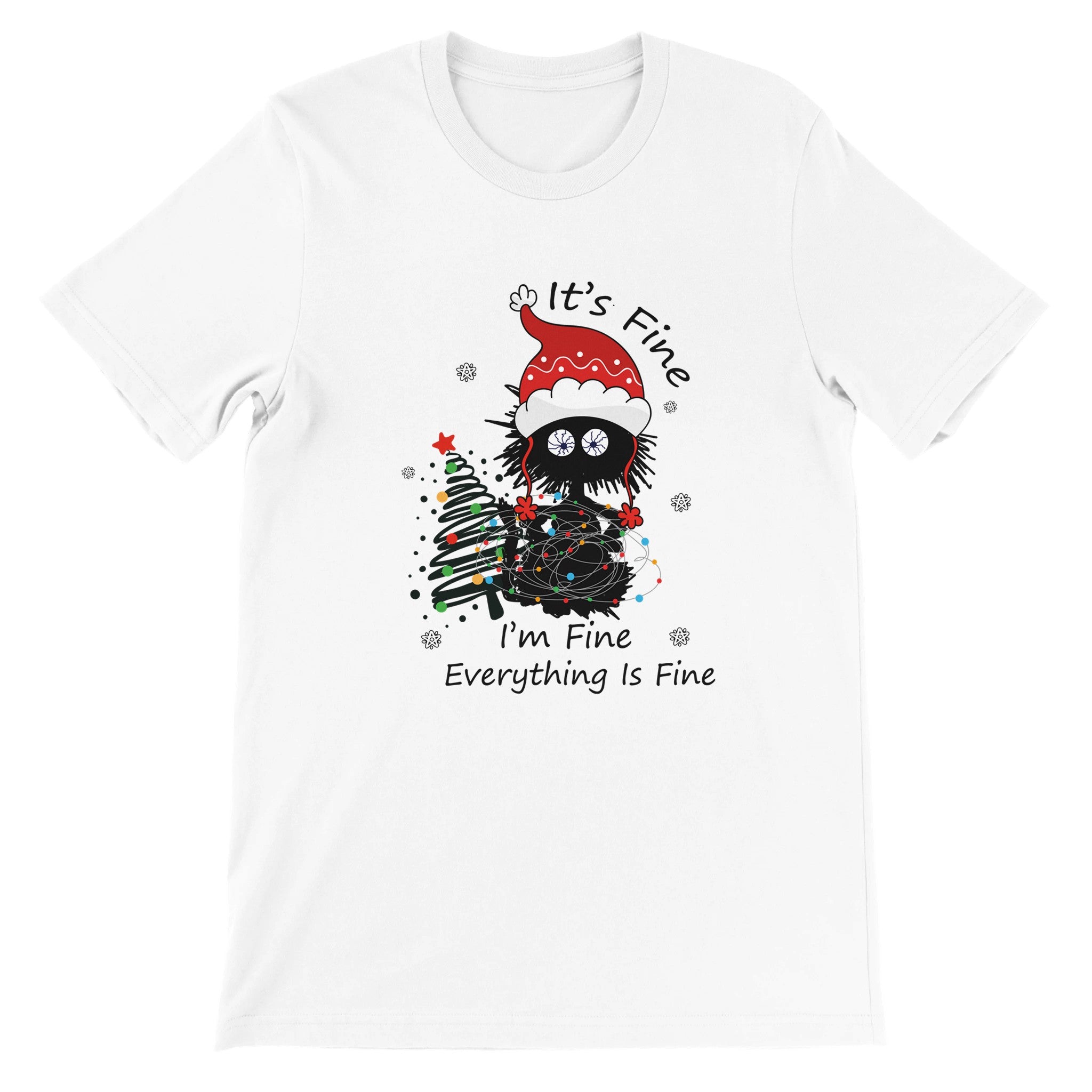 Budget Unisex Crewneck T-shirt/Cat-Christmas-Fairylights - Enet Images