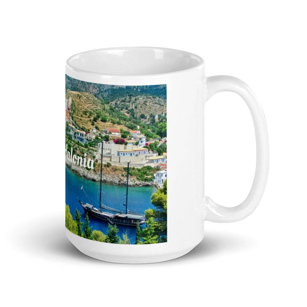 White glossy mug/Assos village Kefalonia Greece - Enet Images