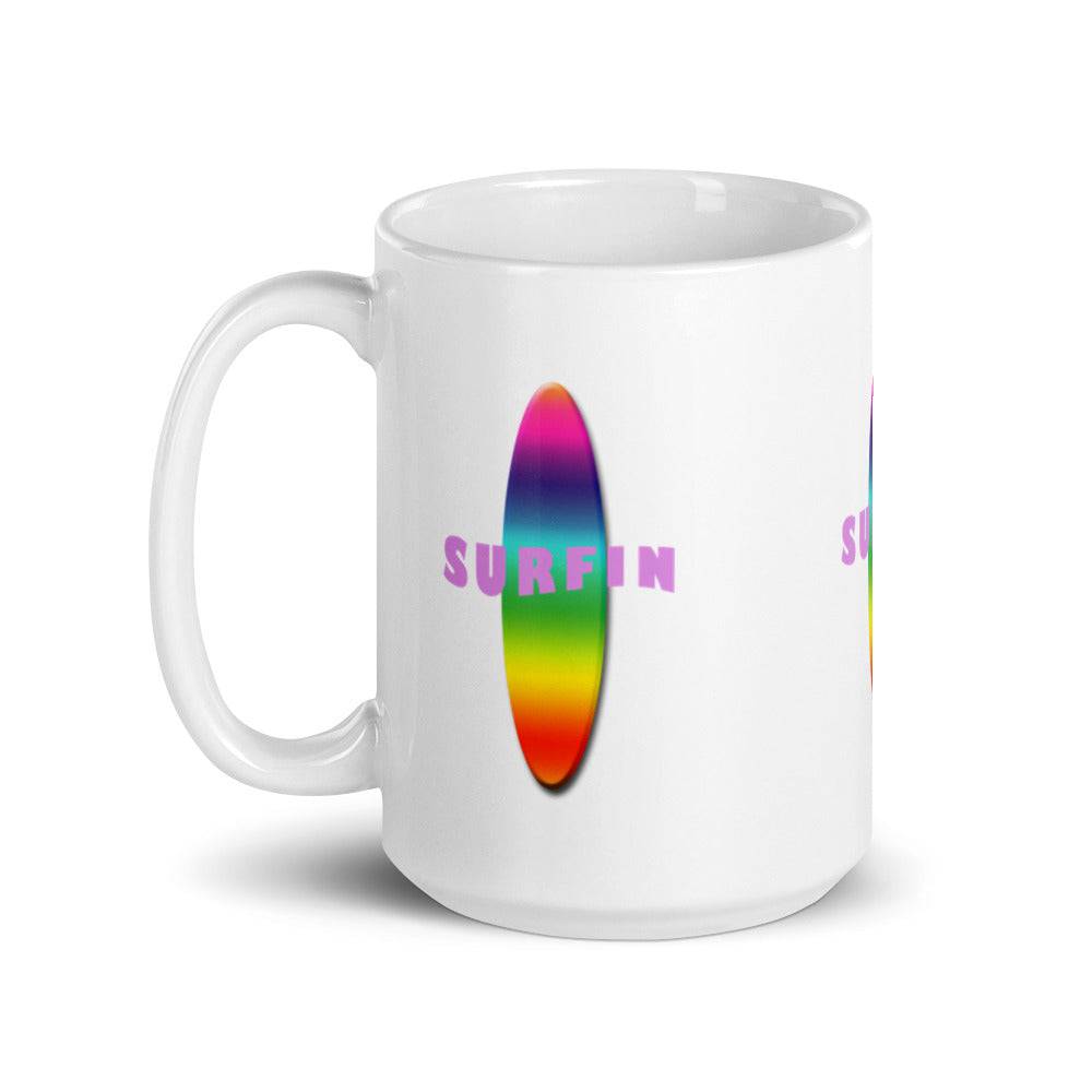 White glossy mug/Surfin - Enet Images
