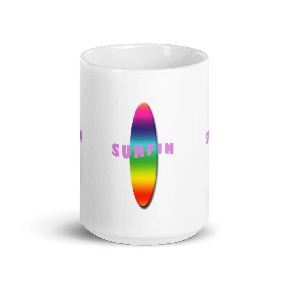 White glossy mug/Surfin - Enet Images