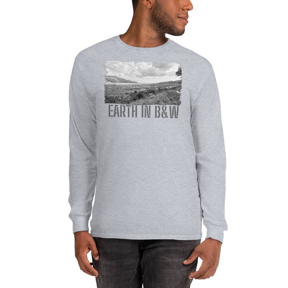 Men’s Long Sleeve Shirt/Earth In Black & White/Personalised - Enet Images