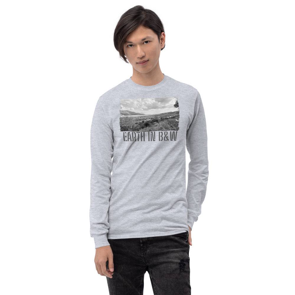 Men’s Long Sleeve Shirt/Earth In Black & White/Personalised - Enet Images