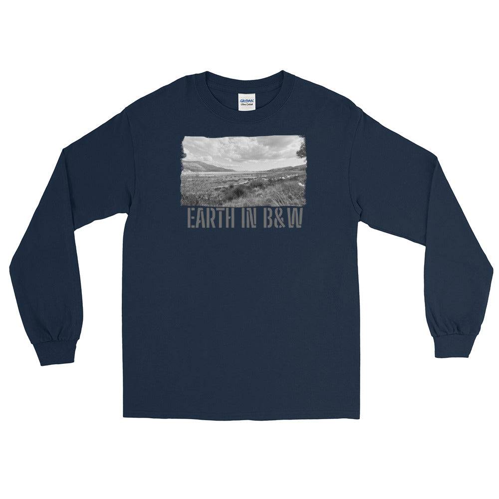 Men’s Long Sleeve Shirt/Earth In Black & White/Personalised - Enet Images