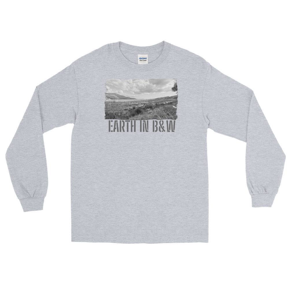 Men’s Long Sleeve Shirt/Earth In Black & White/Personalised - Enet Images