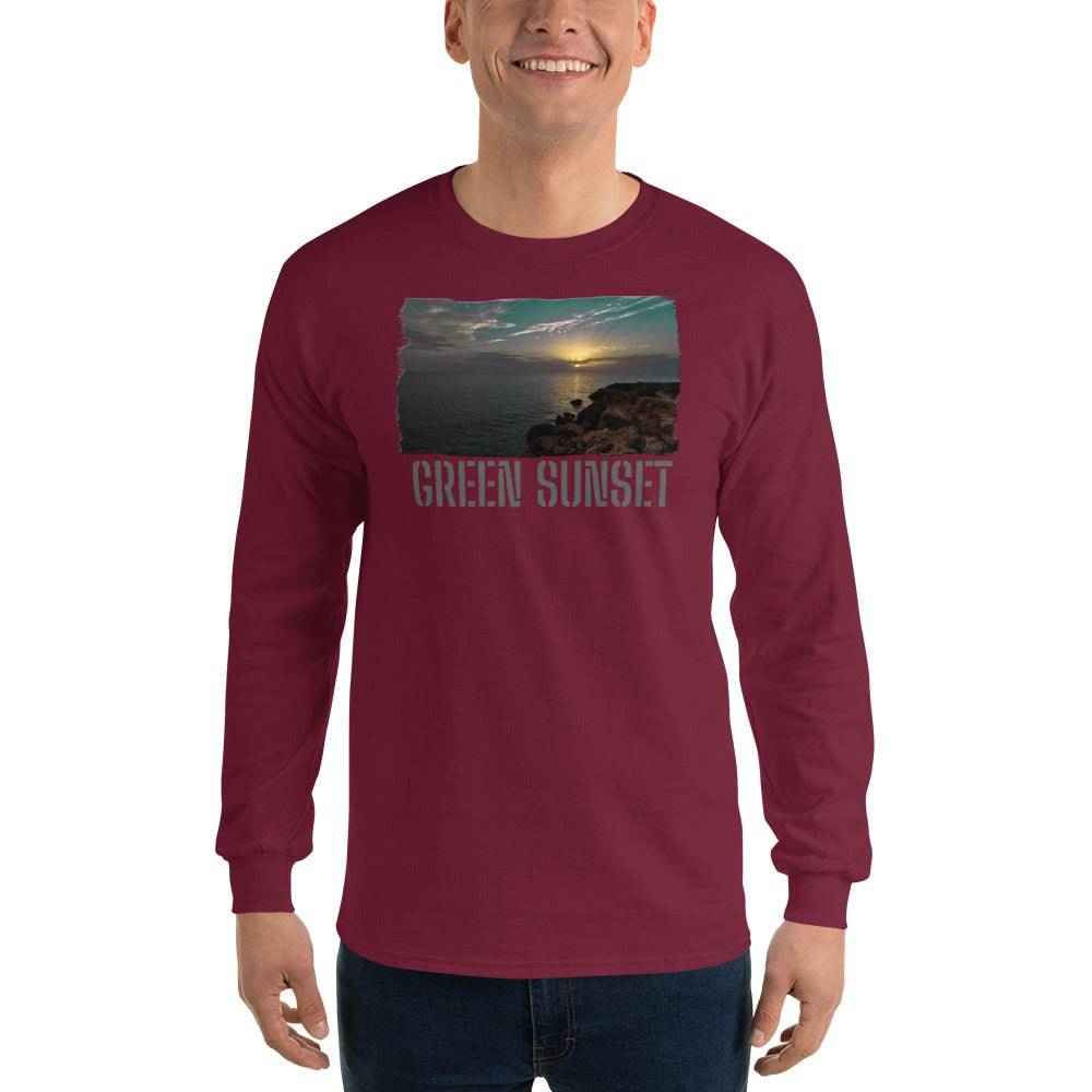 Men’s Long Sleeve Shirt/Green Sunset/Personalised - Enet Images