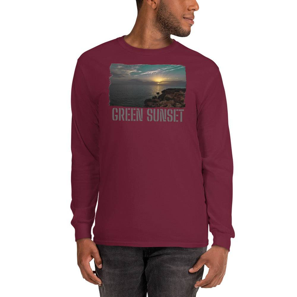 Men’s Long Sleeve Shirt/Green Sunset/Personalised - Enet Images