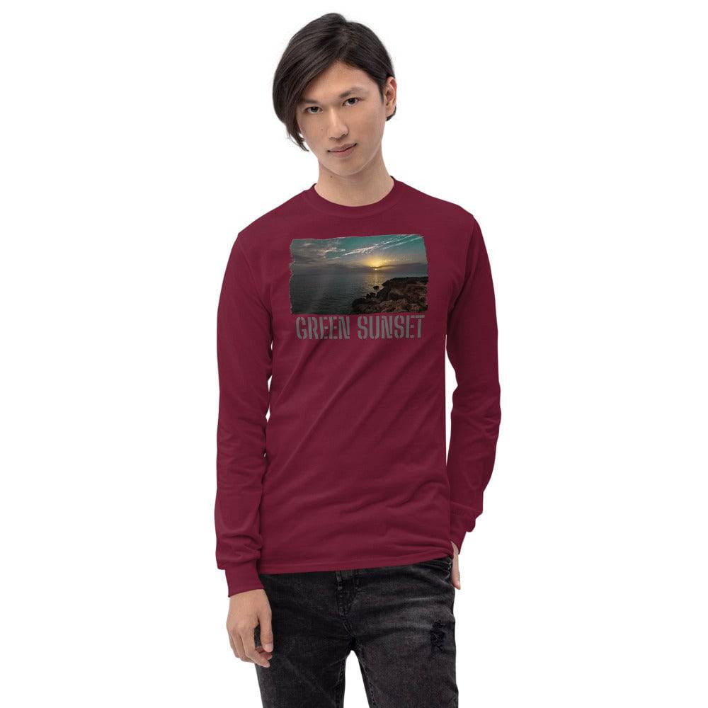 Men’s Long Sleeve Shirt/Green Sunset/Personalised - Enet Images