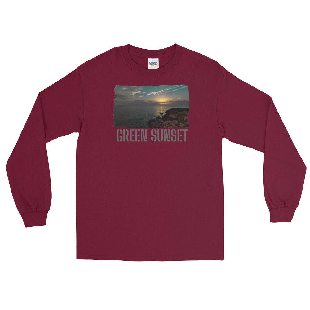 Men’s Long Sleeve Shirt/Green Sunset/Personalised - Enet Images