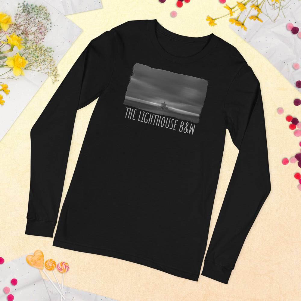 Unisex Long Sleeve Tee/The Lighthouse B&W/Personalized - Enet Images