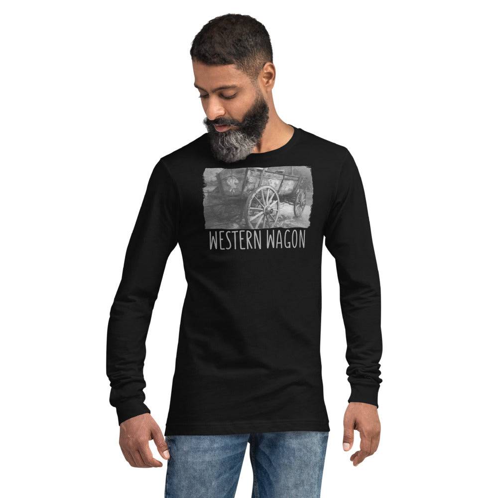Unisex Long Sleeve Tee/Western Wagon B&W/Personalized - Enet Images