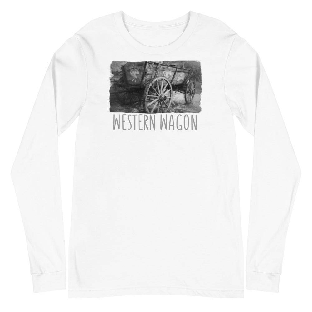 Unisex Long Sleeve Tee/Western Wagon B&W/Personalized - Enet Images