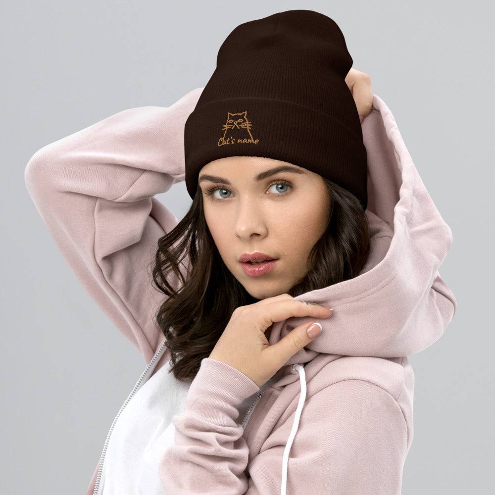 Cuffed Beanie/Cat/Personalized - Enet Images