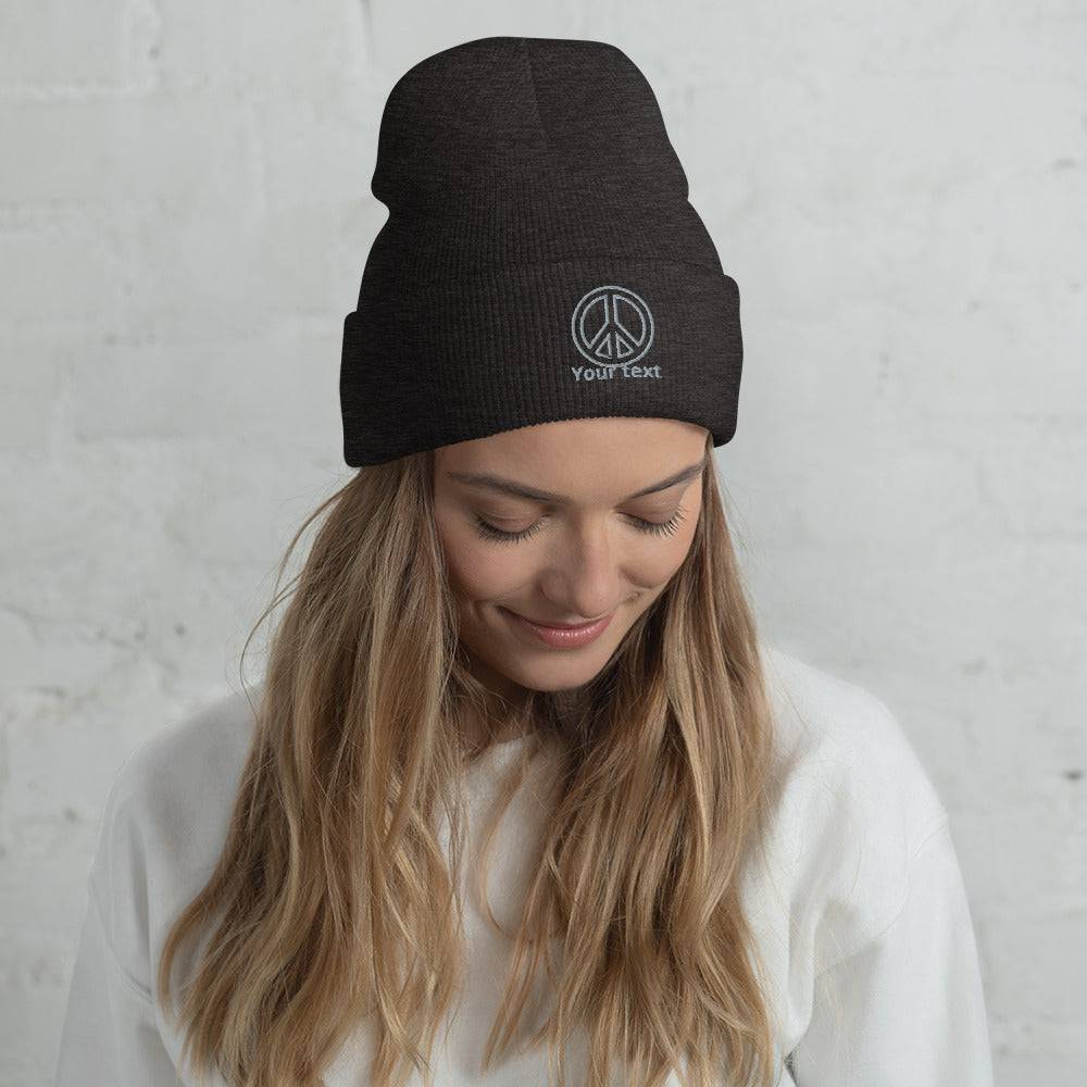 Cuffed Beanie/Peace Your Text/Personalized - Enet Images
