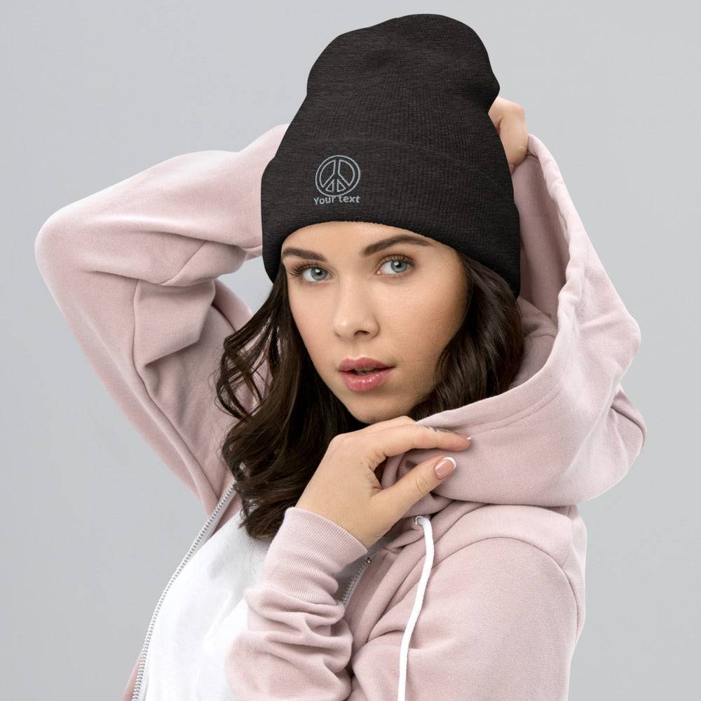Cuffed Beanie/Peace Your Text/Personalized - Enet Images