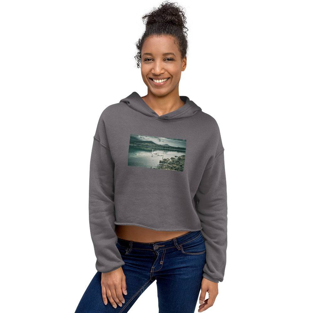 Crop Hoodie/swans in the lake - Enet Images
