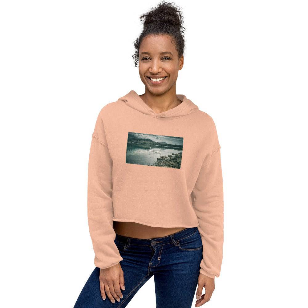 Crop Hoodie/swans in the lake - Enet Images