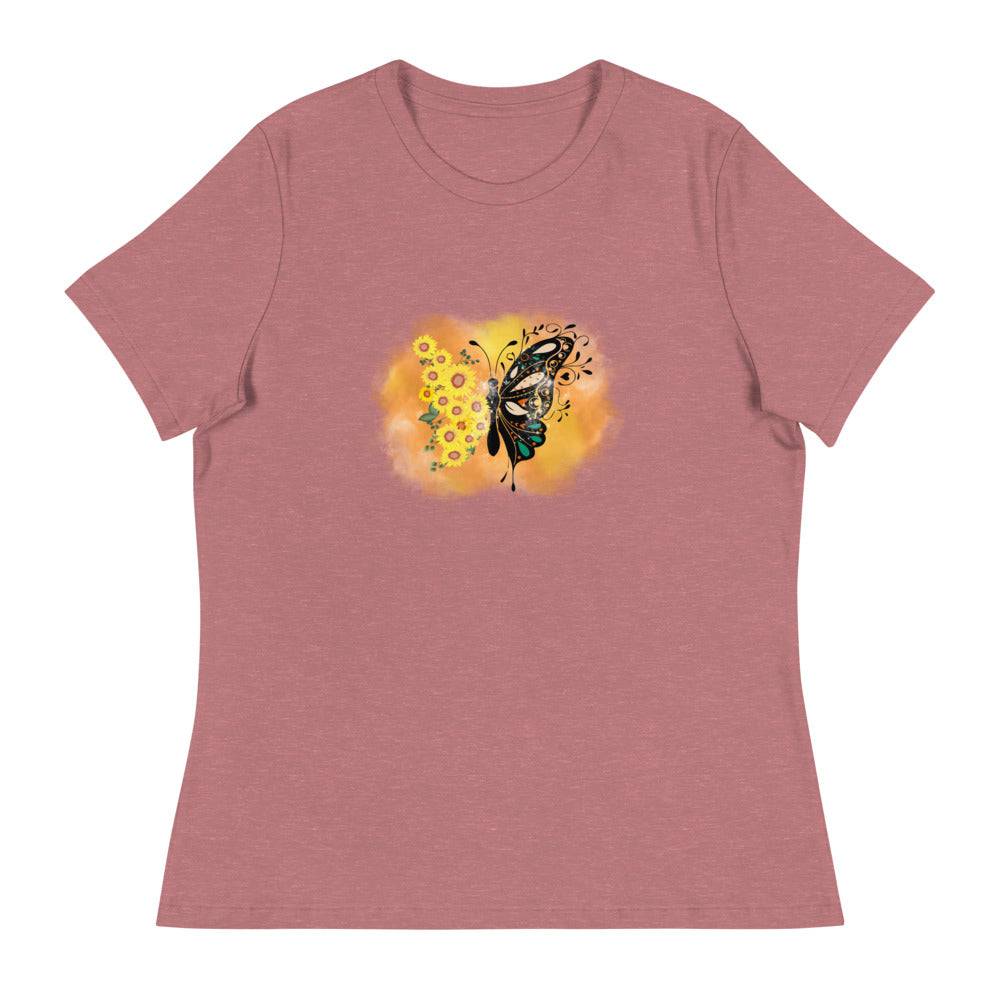 Women's Relaxed T-Shirt/Butterfly-Sunflower - Enet Images