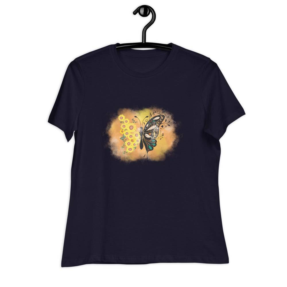 Women's Relaxed T-Shirt/Butterfly-Sunflower - Enet Images