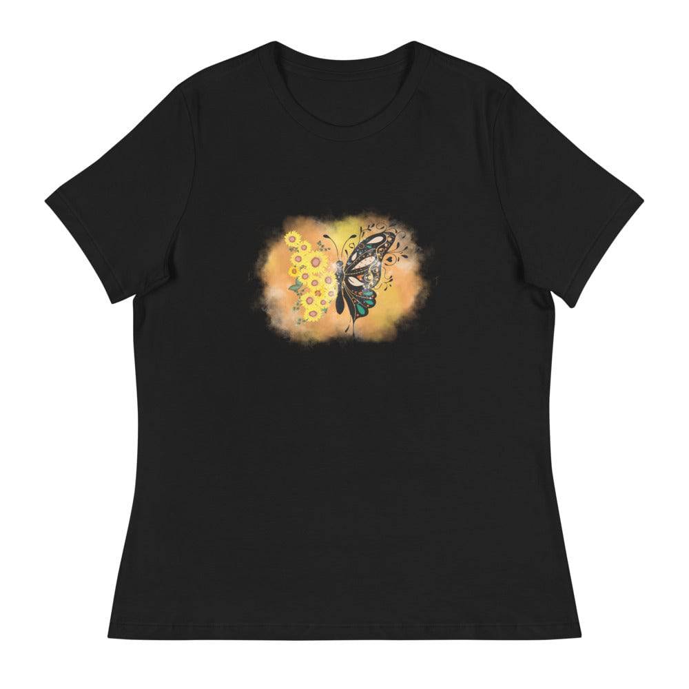 Women's Relaxed T-Shirt/Butterfly-Sunflower - Enet Images