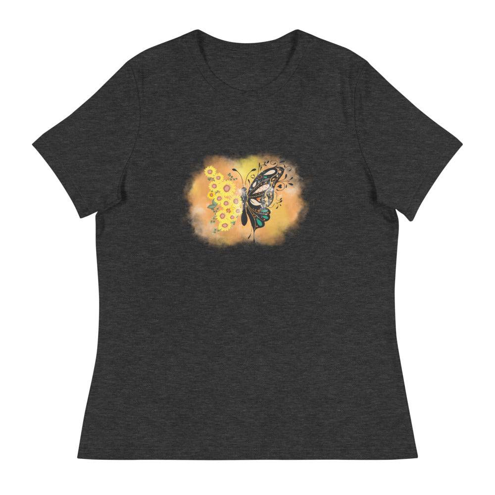Women's Relaxed T-Shirt/Butterfly-Sunflower - Enet Images