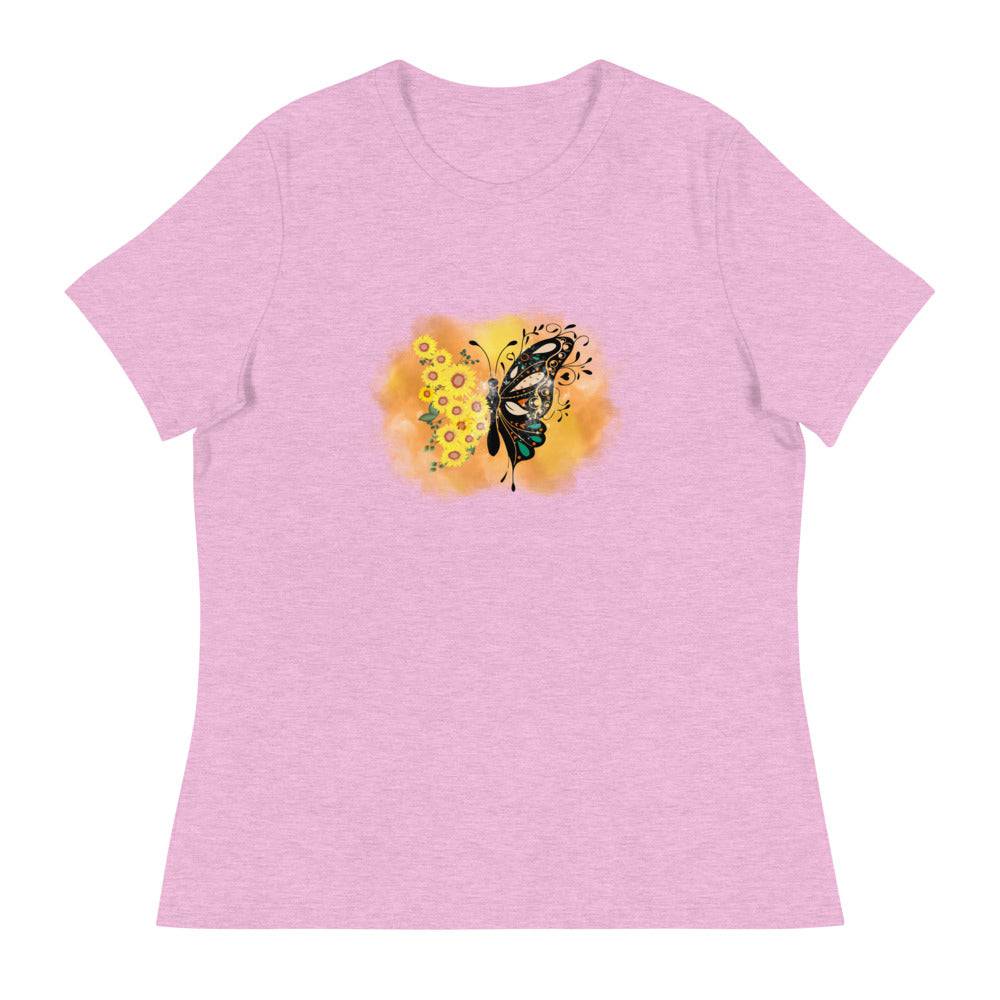 Women's Relaxed T-Shirt/Butterfly-Sunflower - Enet Images