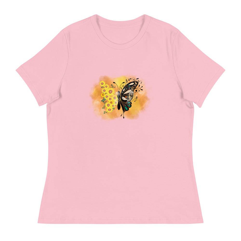 Women's Relaxed T-Shirt/Butterfly-Sunflower - Enet Images