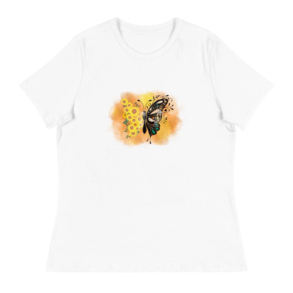 Women's Relaxed T-Shirt/Butterfly-Sunflower - Enet Images