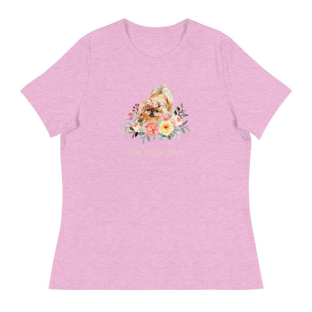 Women's Relaxed T-Shirt/Dog & Flowers 2/Personalized - Enet Images