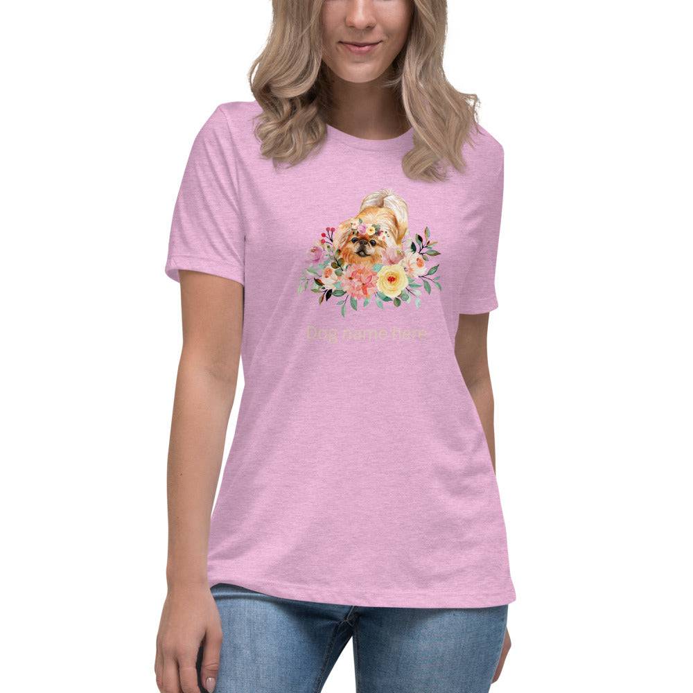 Women's Relaxed T-Shirt/Dog & Flowers 2/Personalized - Enet Images