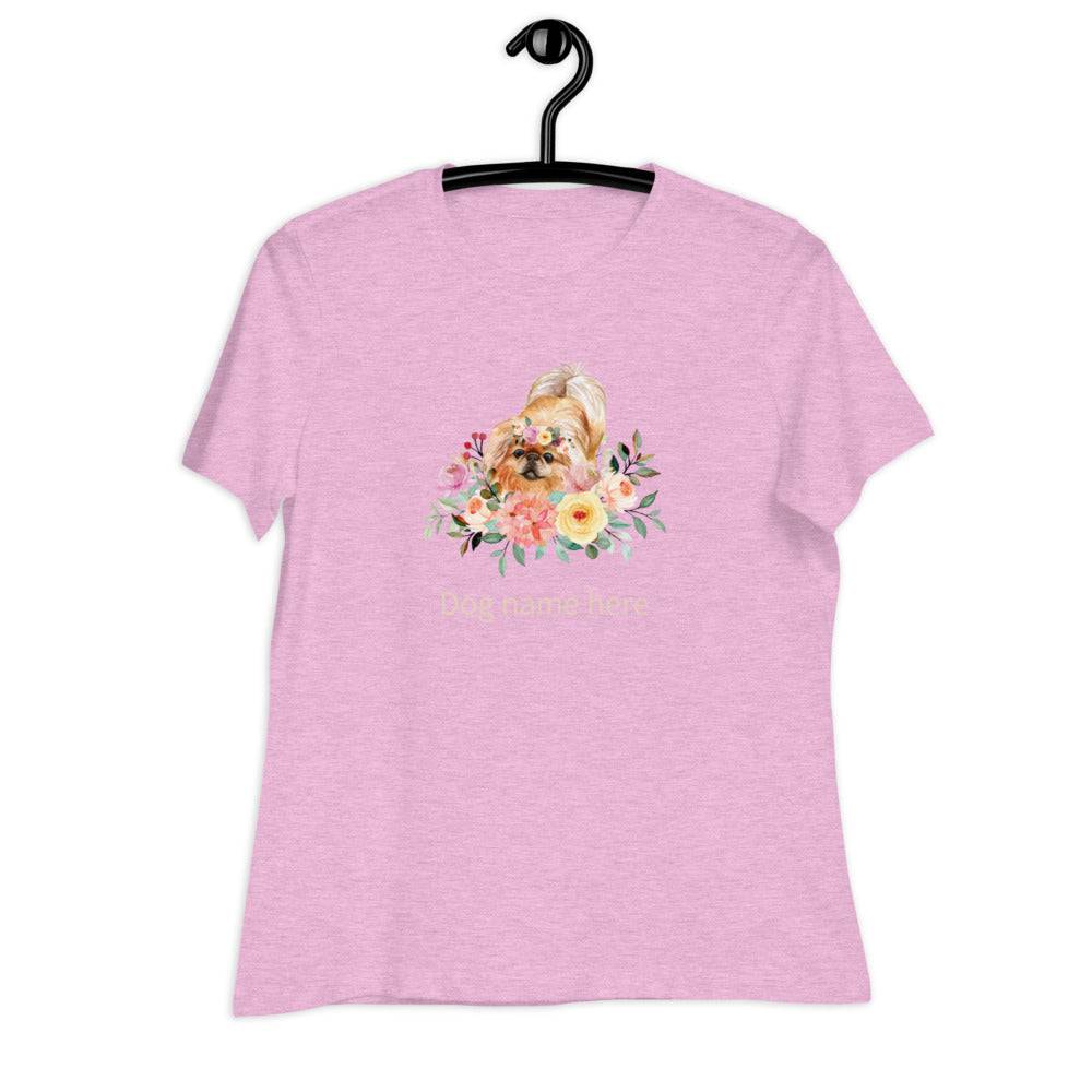 Women's Relaxed T-Shirt/Dog & Flowers 2/Personalized - Enet Images