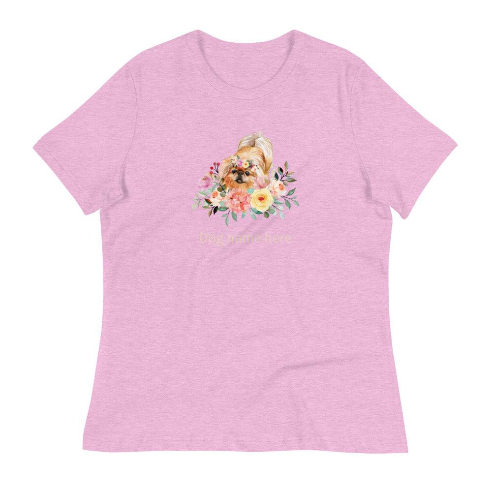 Women's Relaxed T-Shirt/Dog & Flowers 2/Personalized - Enet Images
