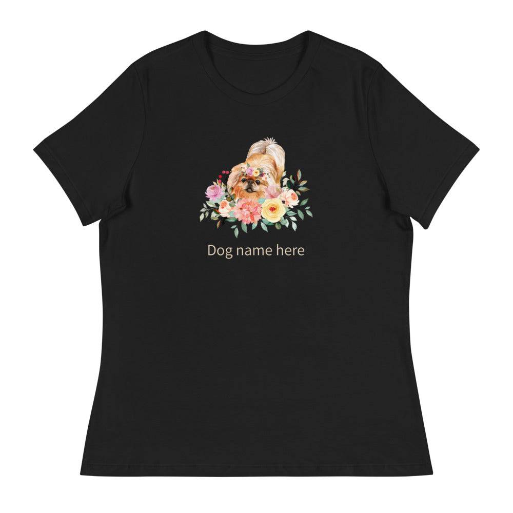 Women's Relaxed T-Shirt/Dog & Flowers 2/Personalized - Enet Images
