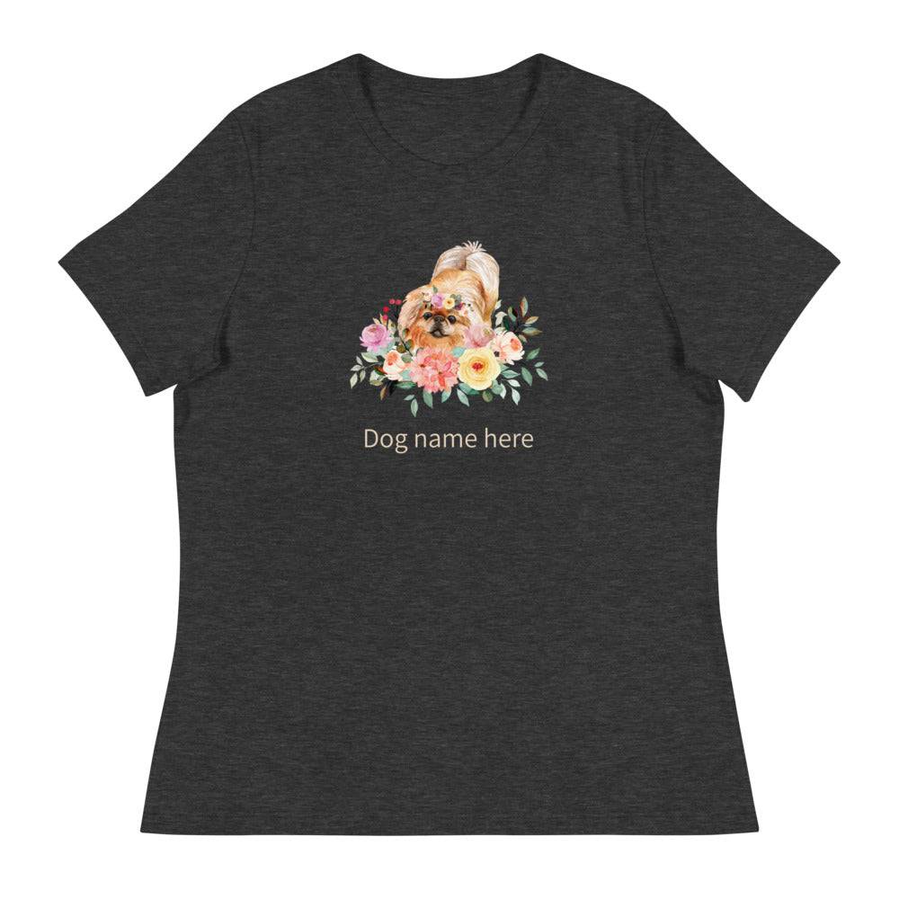 Women's Relaxed T-Shirt/Dog & Flowers 2/Personalized - Enet Images