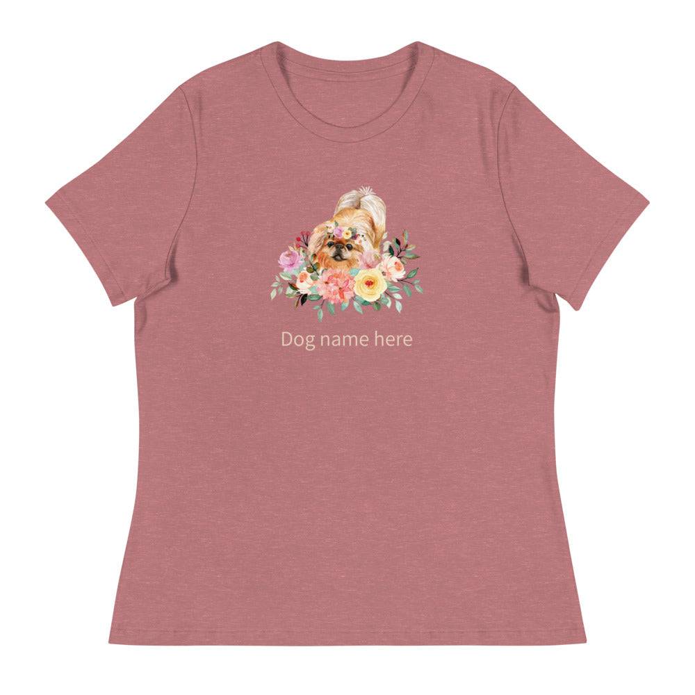 Women's Relaxed T-Shirt/Dog & Flowers 2/Personalized - Enet Images