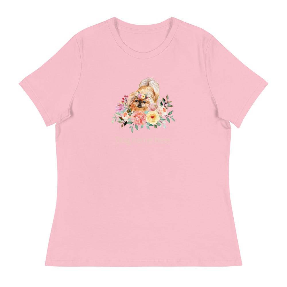 Women's Relaxed T-Shirt/Dog & Flowers 2/Personalized - Enet Images