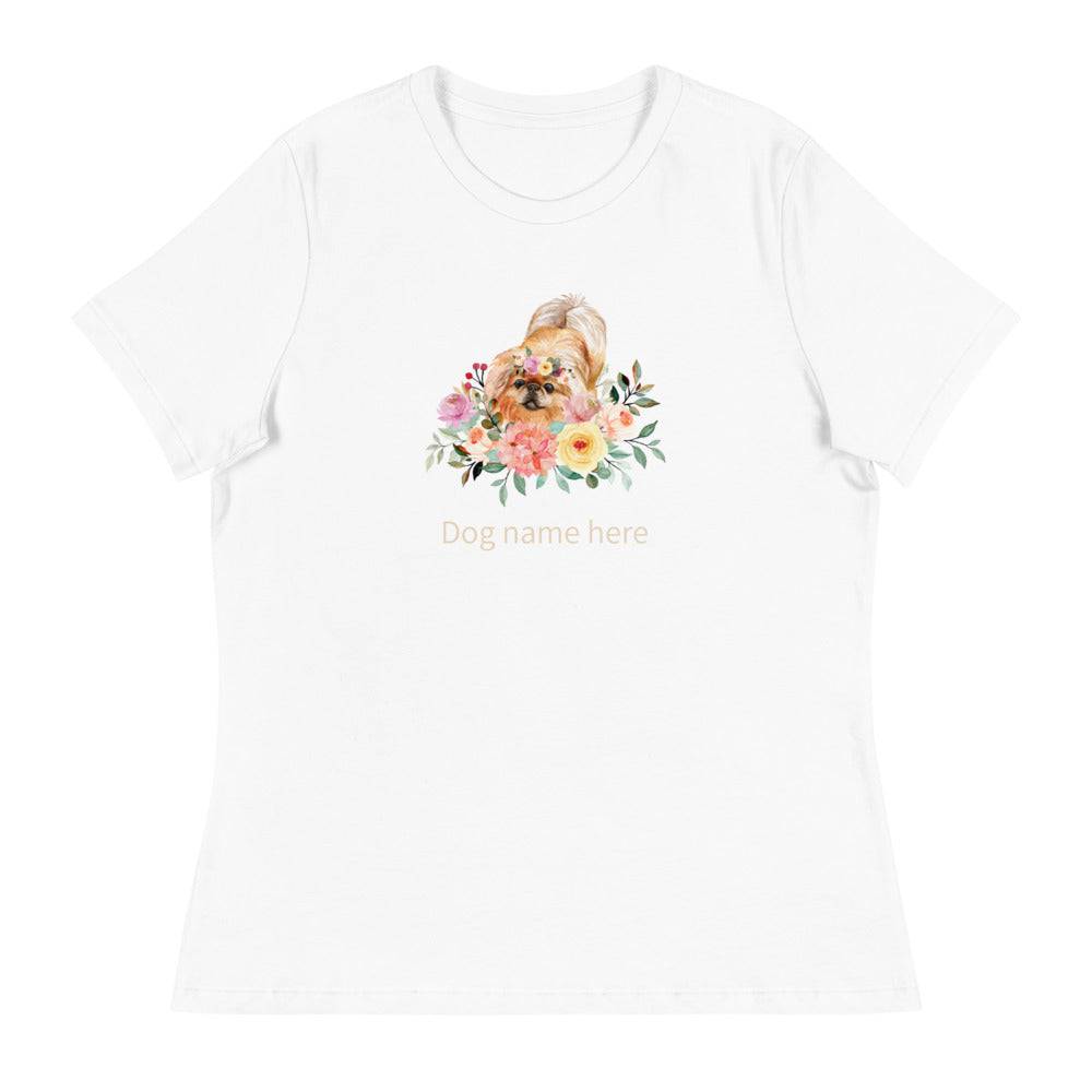Women's Relaxed T-Shirt/Dog & Flowers 2/Personalized - Enet Images
