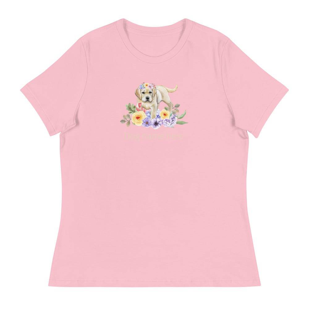 Women's Relaxed T-Shirt/Dog & Flowers 3/Personalized - Enet Images